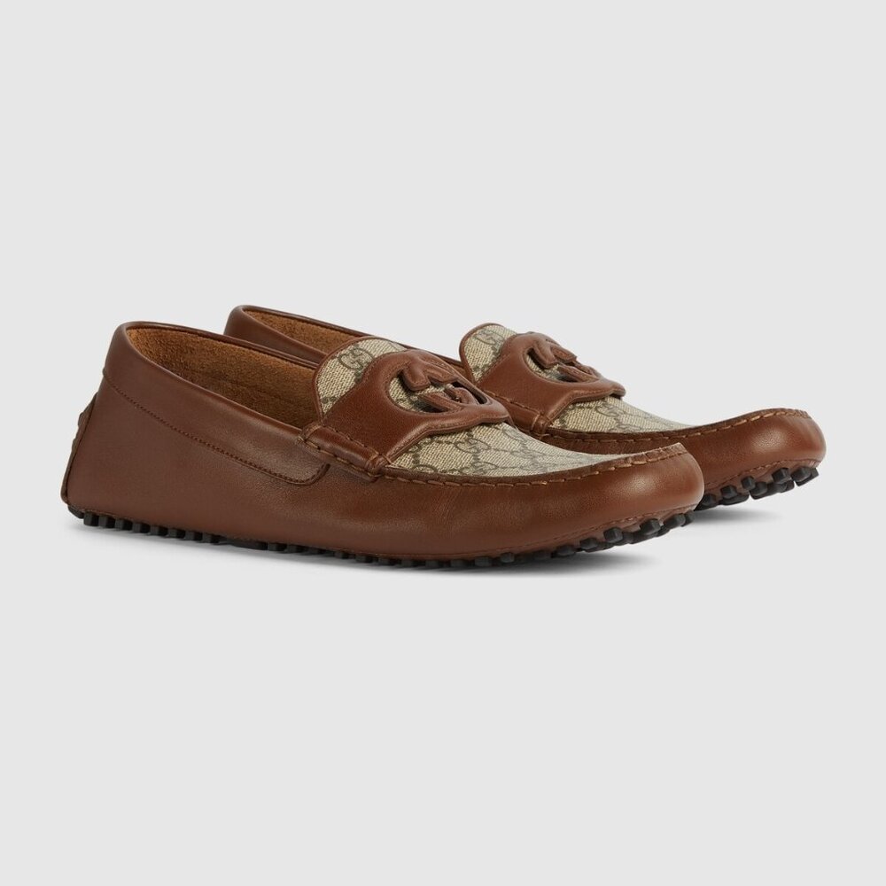 NIB Gucci interlocking G brown leather GG supreme loafers- G 10.5/ US 11-11.5